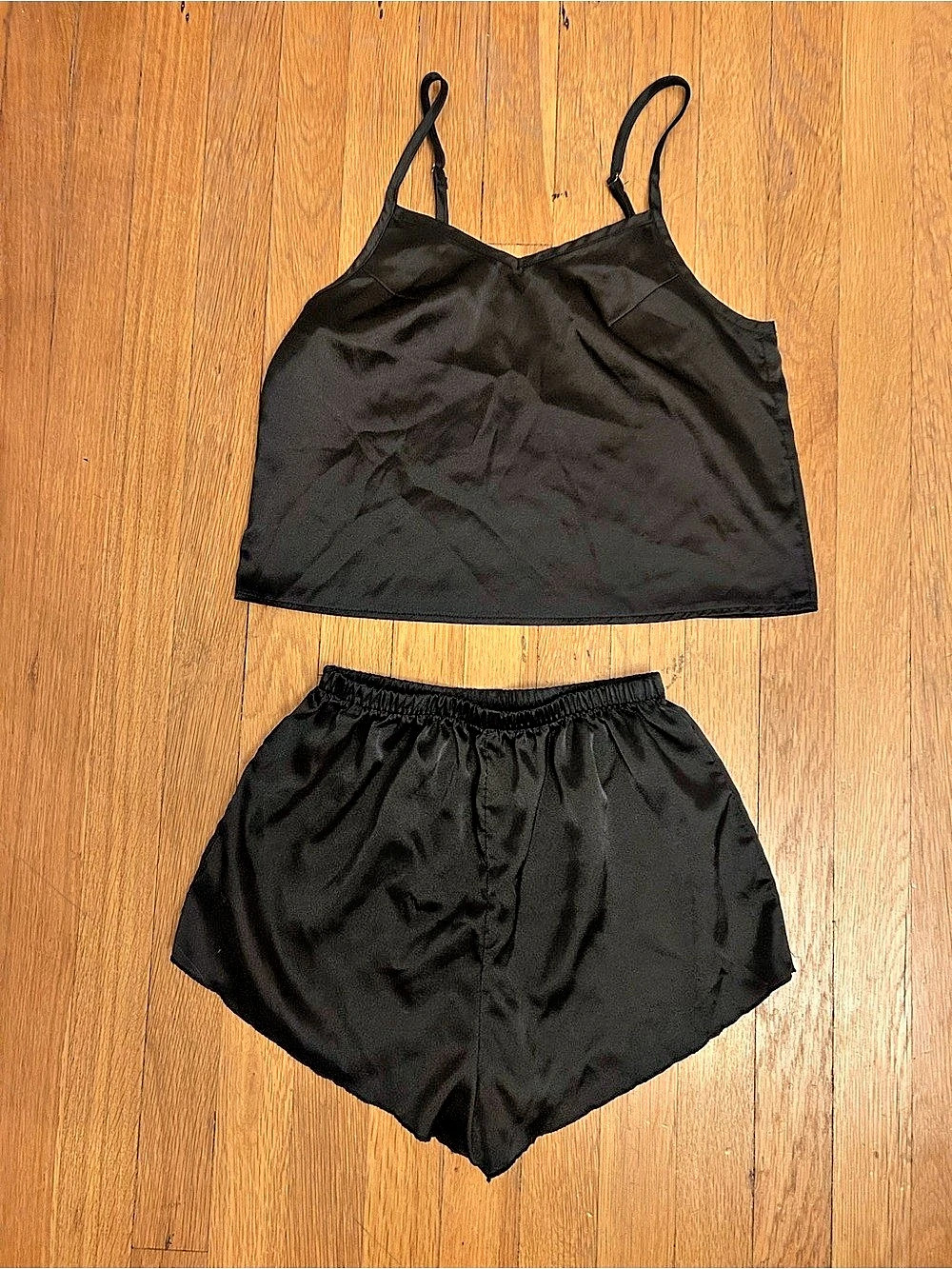 Black Satin Cami Shorts Pajama Set Like New